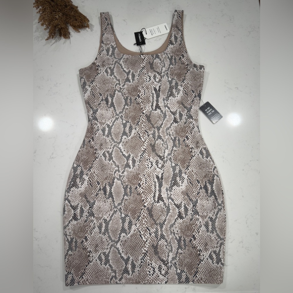 Express Tan and Black Snake Print Mini Dress